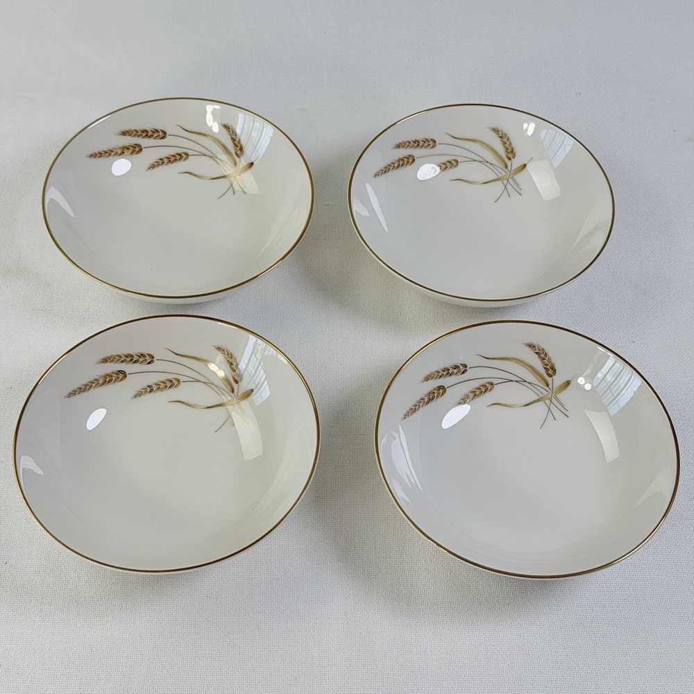 Noritake Harveston Soup Bowl Set of 4 Ivory w/ Gold Trim 7524 Wheat 6.25" Mint